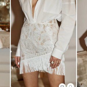 12th Tribe Gracelyn White Fringe Mini Skirt